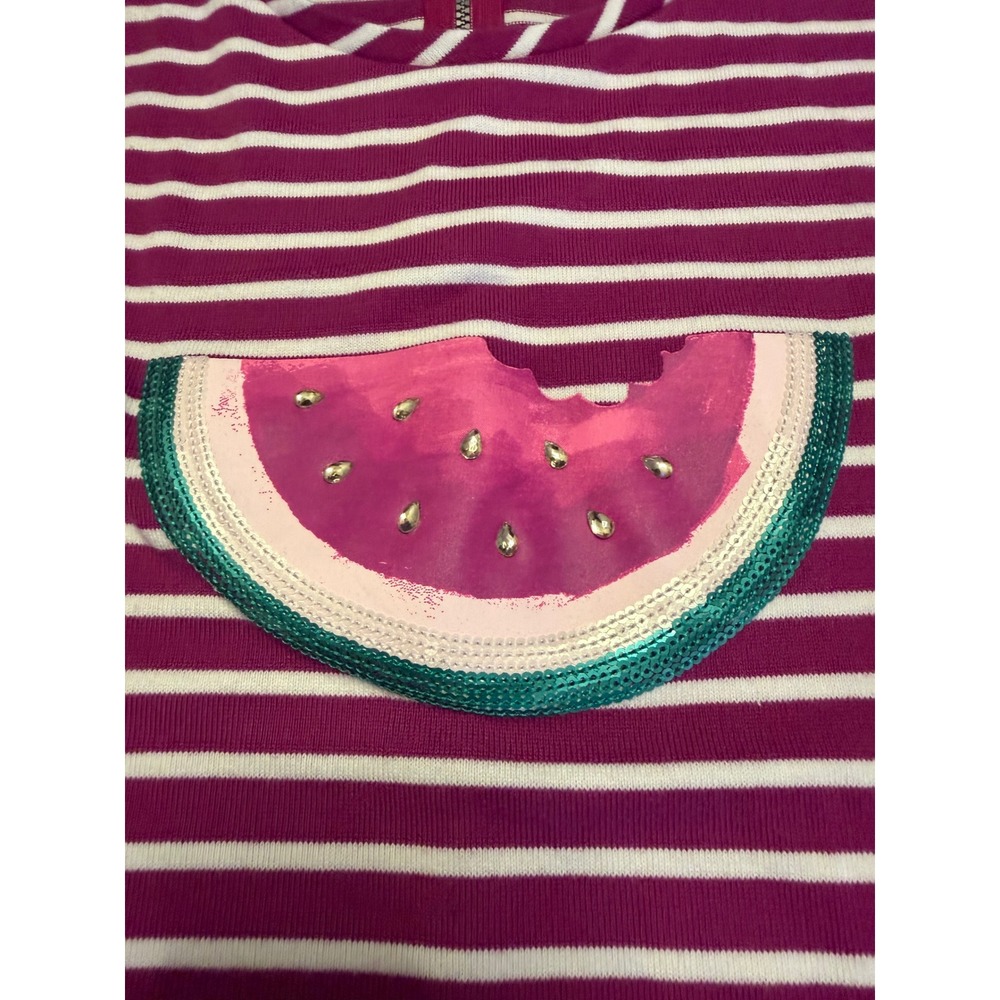 Gymboree Girls Magenta Pink Striped Watermelon Sequin Dress Size L 10-12 - Picture 2 of 5
